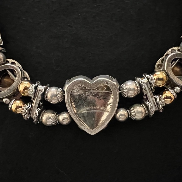 Vintage Ylang Ylang Choker Necklace, Gold Plate & Silver with Glass & Crystals - Picture 8 of 12